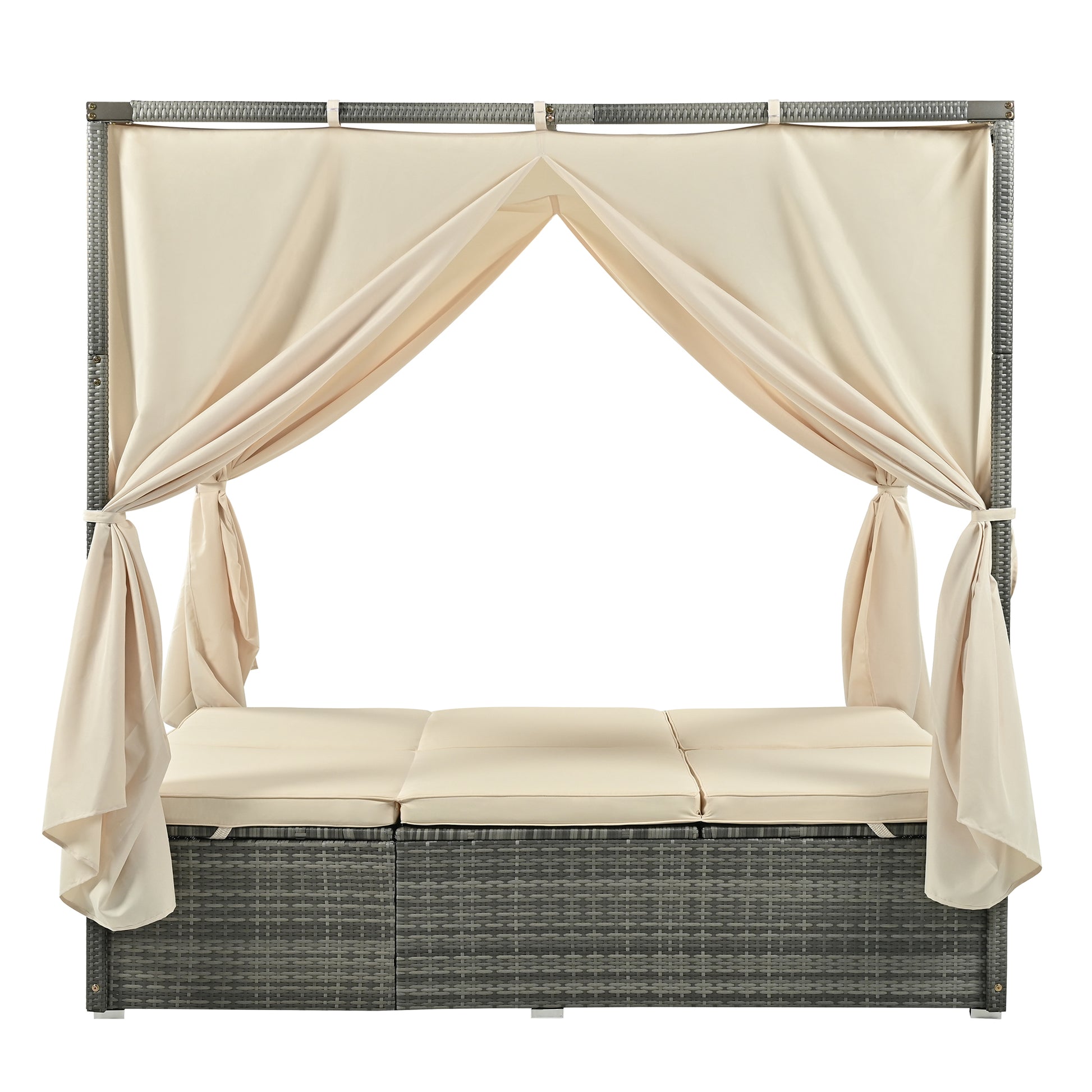 Adjustable Sun Bed With Curtain,High Comfort,With 3 Colors Beige Hdpe