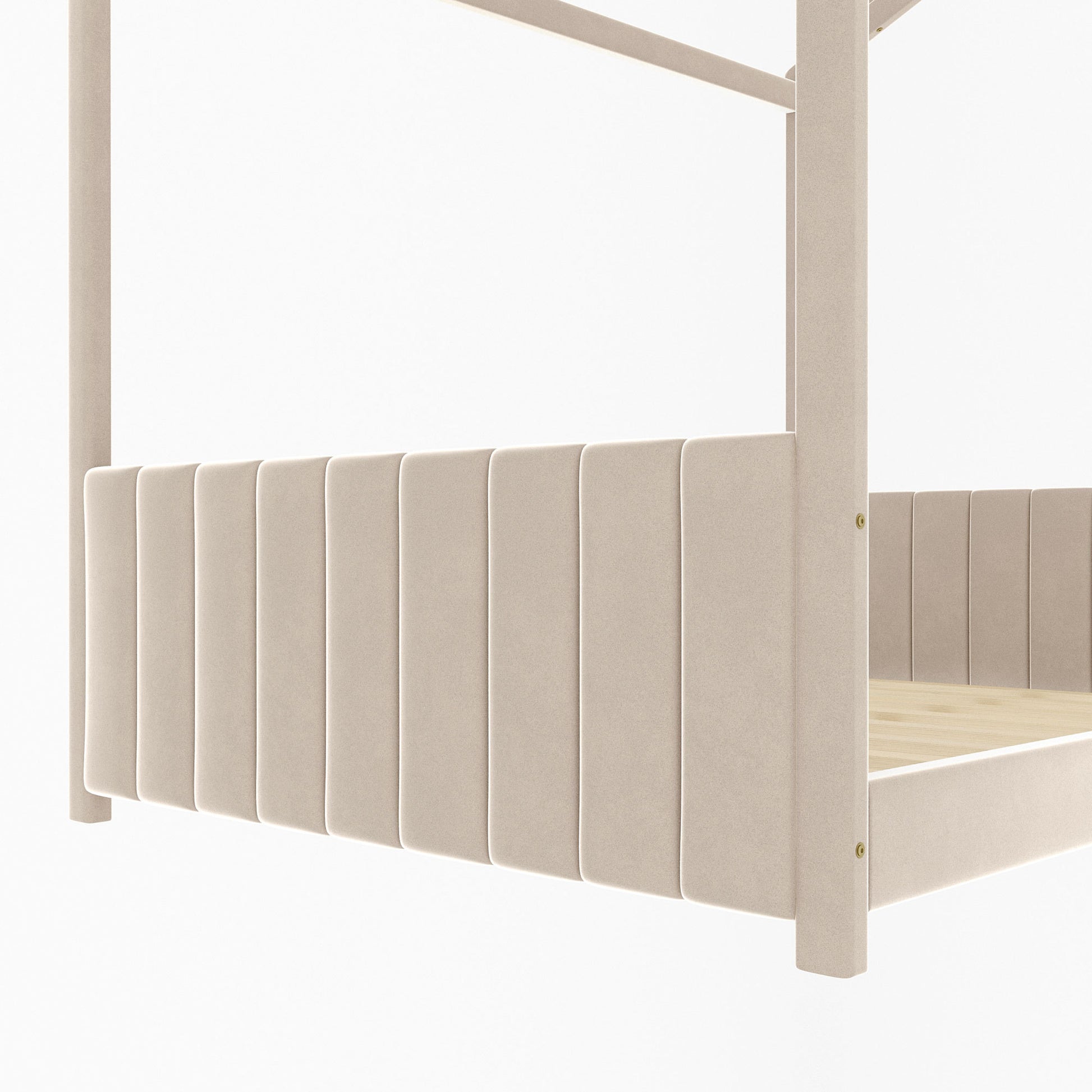 Full Size Velvet House Bed Wood Bed, Beige Beige Velvet