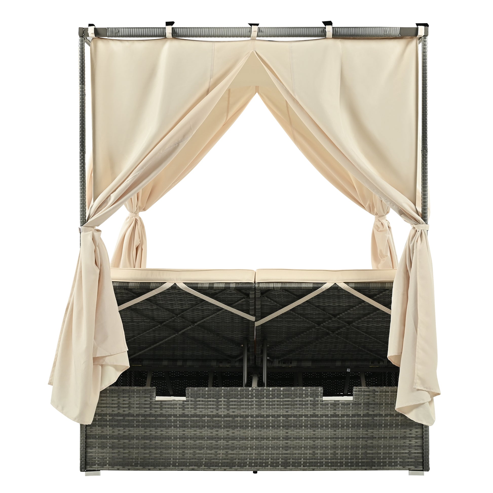 Adjustable Sun Bed With Curtain,High Comfort,With 3 Colors Beige Hdpe