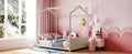 Full Size Velvet House Bed Wood Bed, Beige Beige Velvet