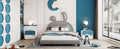 Full Size Upholstered Leather Platform Bed With Rabbit Ornament, Gray Gray Pu Leather