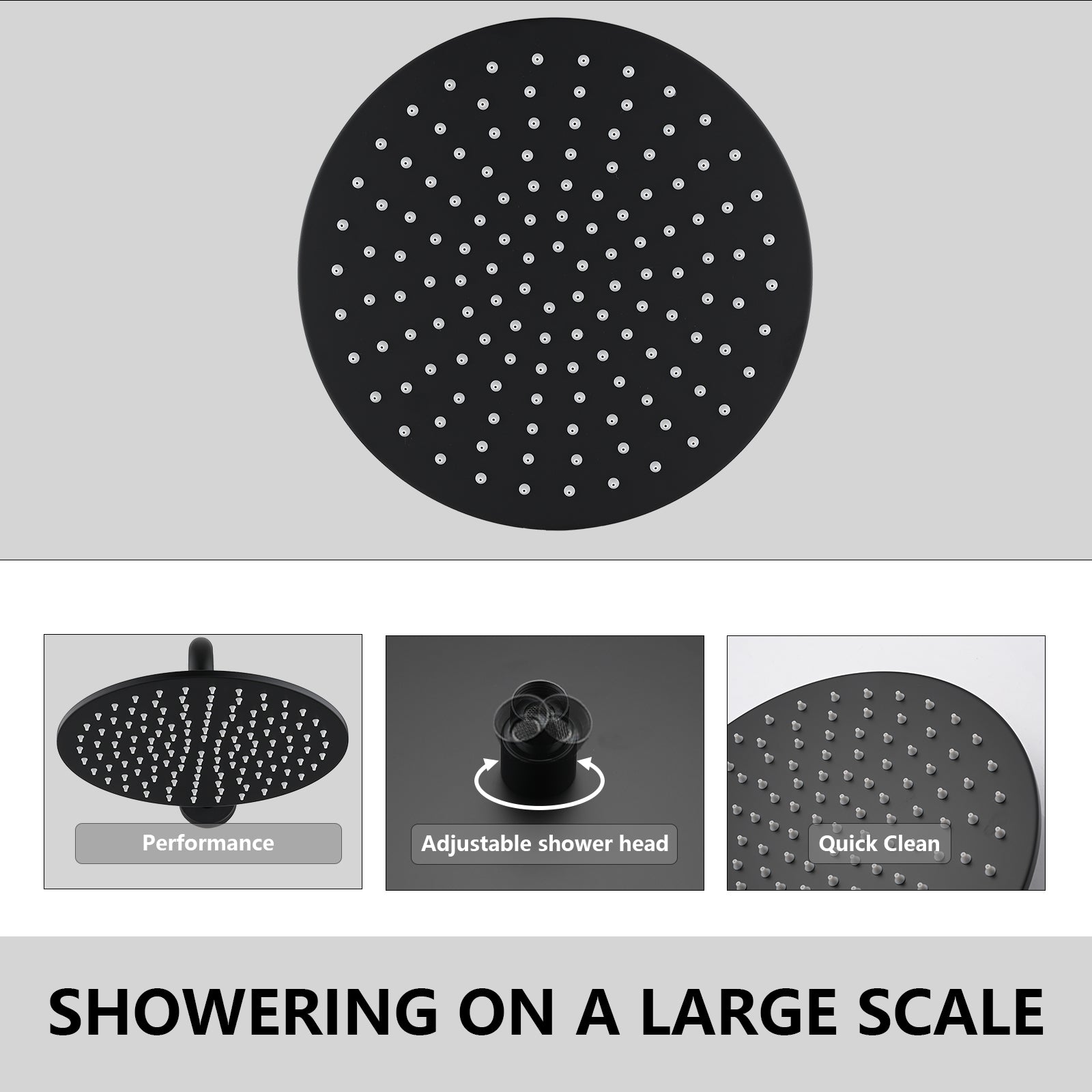 10" Rainfall Shower Head Thermostatic Complete Shower System Matte Black Matte Black Brass