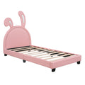 Twin Size Upholstered Leather Platform Bed With Rabbit Ornament, Pink Pink Pu Leather