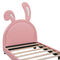 Twin Size Upholstered Leather Platform Bed With Rabbit Ornament, Pink Pink Pu Leather