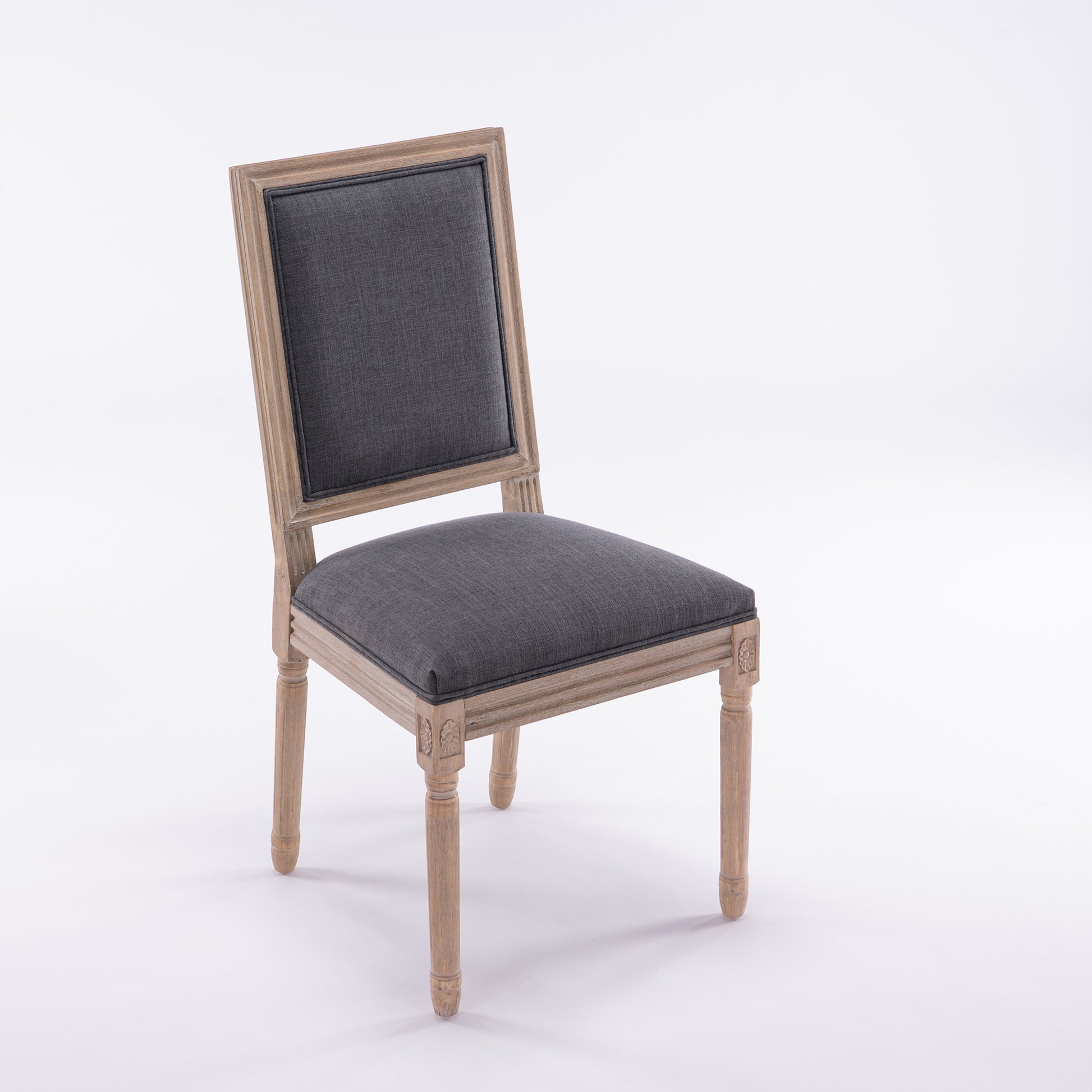 French Style Solid Wood Frame Linen Fabric Square Back Dining Chair,Set Of 2,Grey Gray Foam Solid Wood