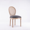 French Style Solid Wood Frame Linen Fabric Rattan Back Dining Chair,Set Of 2,Gray Gray Foam Solid Wood