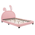 Full Size Upholstered Leather Platform Bed With Rabbit Ornament, Pink Pink Pu Leather