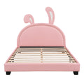 Full Size Upholstered Leather Platform Bed With Rabbit Ornament, Pink Pink Pu Leather