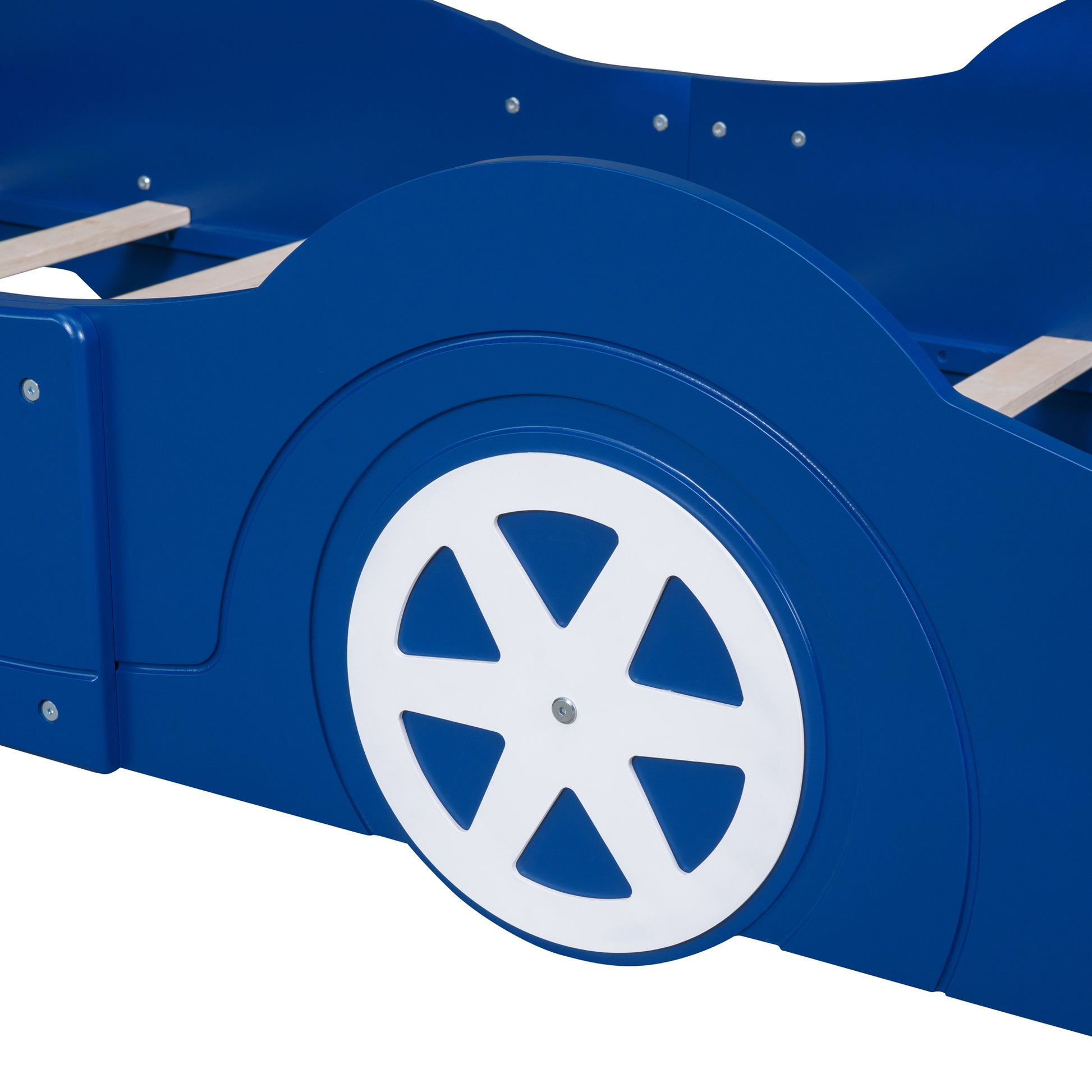 Twin Size Race Car Shaped Platform Bed With Wheels,Blue Blue Plywood