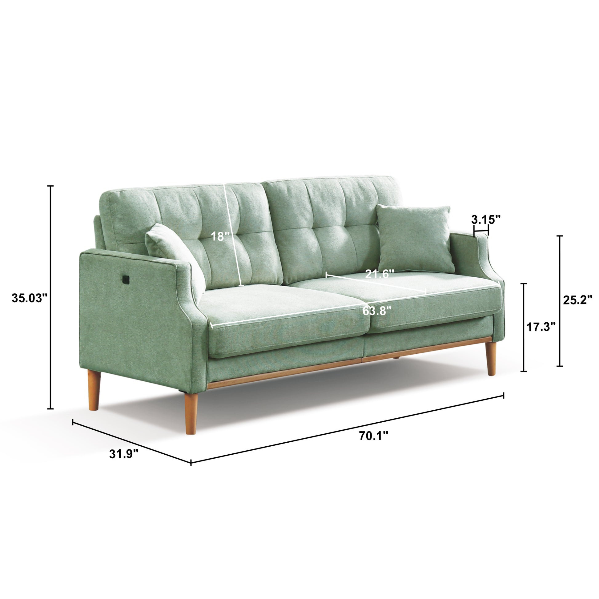 Living Space Sofa 3 Seater With Waterproof Fabricusb Charge Port Blue Foam Fabric 3 Seat