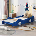 Twin Size Race Car Shaped Platform Bed With Wheels,Blue Blue Plywood