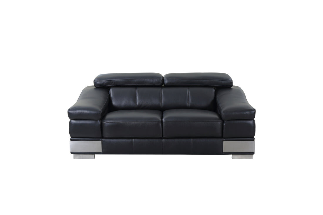 Top Grain Italian Leather Loveseat Black Foam Leather