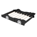 Full Size Race Car Shaped Platform Bed With Wheels,Black Black Plywood