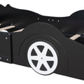 Twin Size Race Car Shaped Platform Bed With Wheels,Black Black Plywood