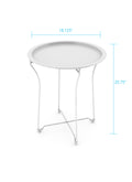 Round Metal Tray End Side Table, Removable Tray Outdoor & Indoor Drink, Snack, Coffee Table, Telephone Table White Set Of 2 White Metal