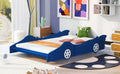 Full Size Race Car Shaped Platform Bed With Wheels,Blue Blue Plywood