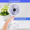 Clip On Fan With Led Lamp, Rechargeable Desk Fan, 4 Speed 360 Rotating Detachable Clamp Fan, Battery Powered Usb Camping Fan Portable For Cart Rv Car Travel Camping Tent Workout Treadmill Bed Desk White Plastic