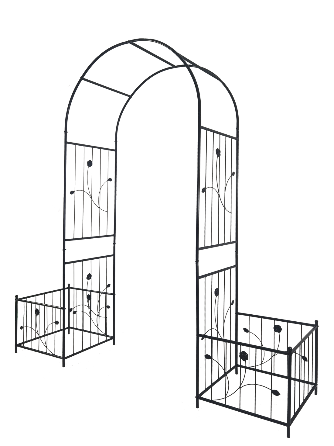 Metal Garden Arch With Two Plant Stands 79.5'' Wide X 86.6'' High Climbing Plants Support Rose Arch Outdoor Black Black Iron