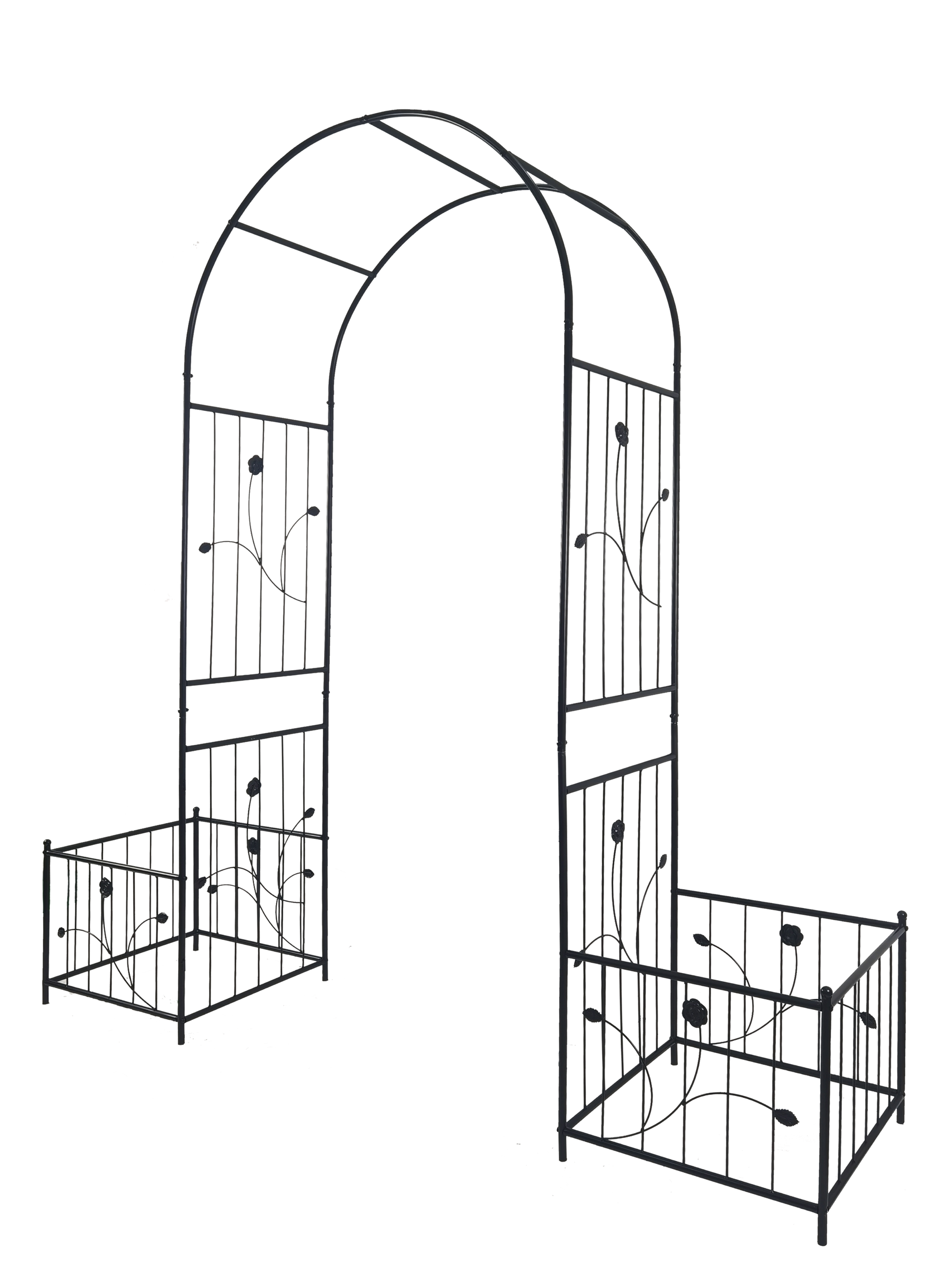 Metal Garden Arch With Two Plant Stands 79.5'' Wide X 86.6'' High Climbing Plants Support Rose Arch Outdoor Black Black Iron