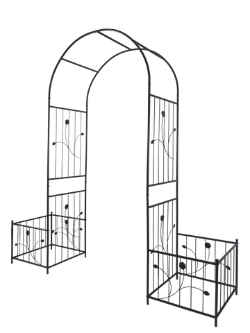 Metal Garden Arch With Two Plant Stands 79.5'' Wide X 86.6'' High Climbing Plants Support Rose Arch Outdoor Black Black Iron