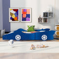 Full Size Race Car Shaped Platform Bed With Wheels,Blue Blue Plywood