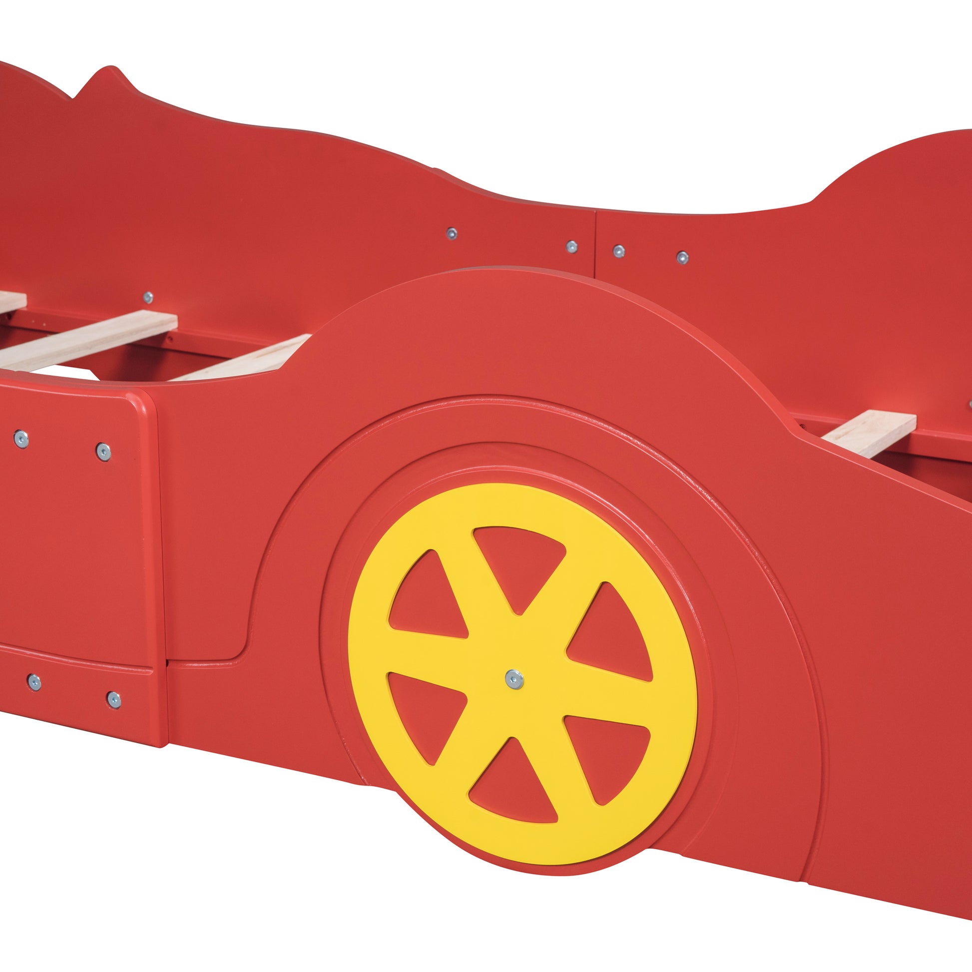 Twin Size Race Car Shaped Platform Bed With Wheels,Red Red Plywood