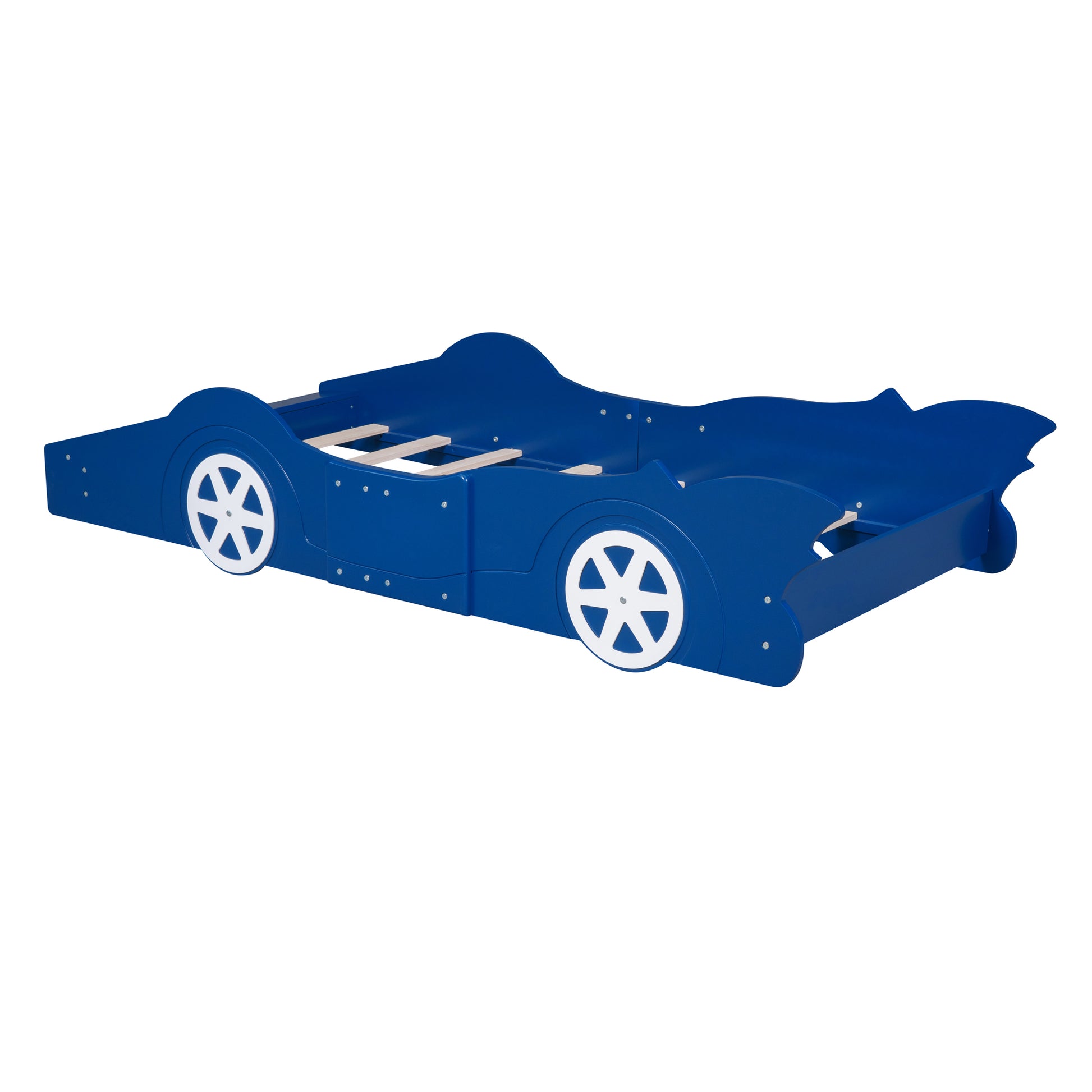 Twin Size Race Car Shaped Platform Bed With Wheels,Blue Blue Plywood