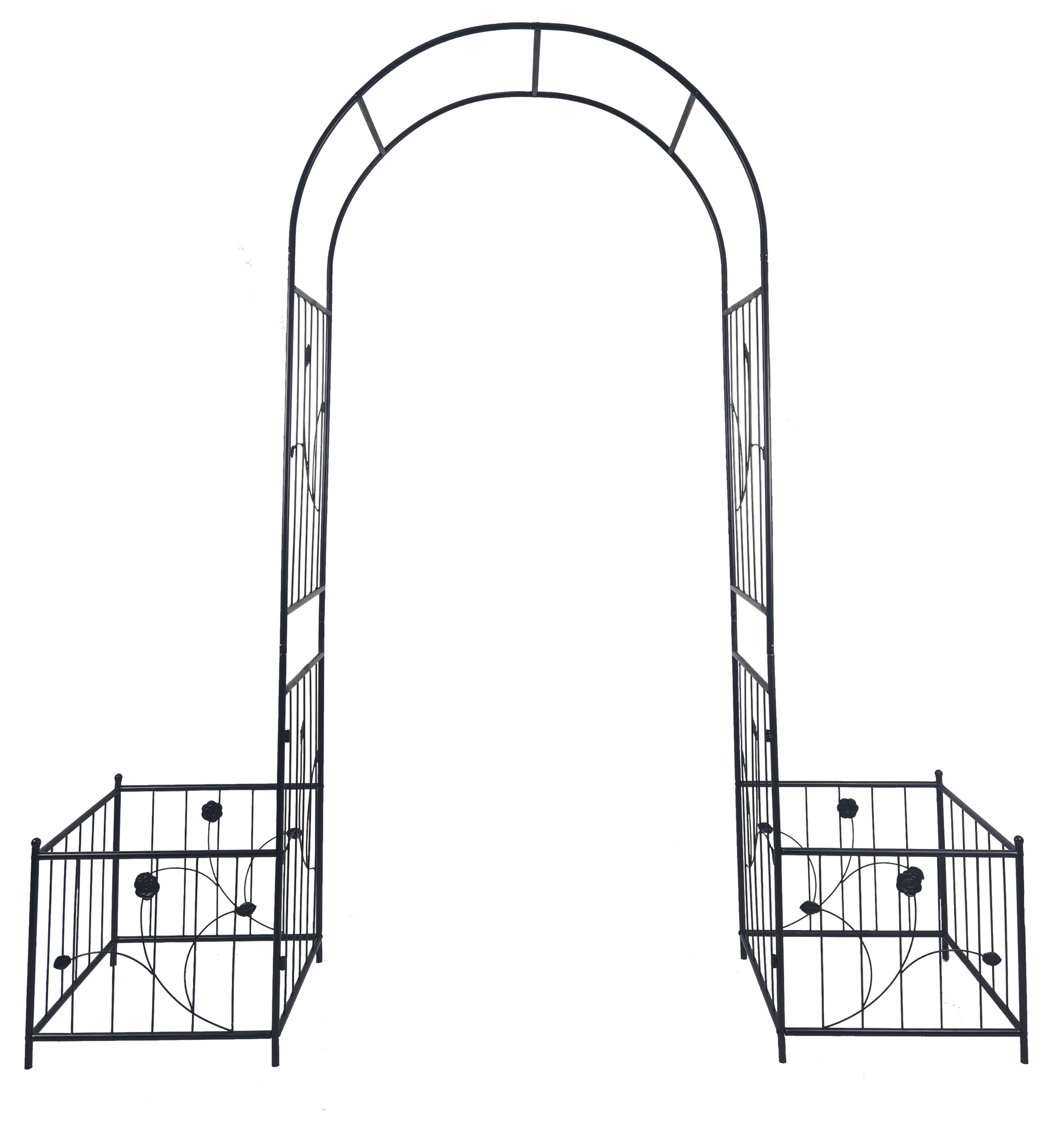 Metal Garden Arch With Two Plant Stands 79.5'' Wide X 86.6'' High Climbing Plants Support Rose Arch Outdoor Black Black Iron