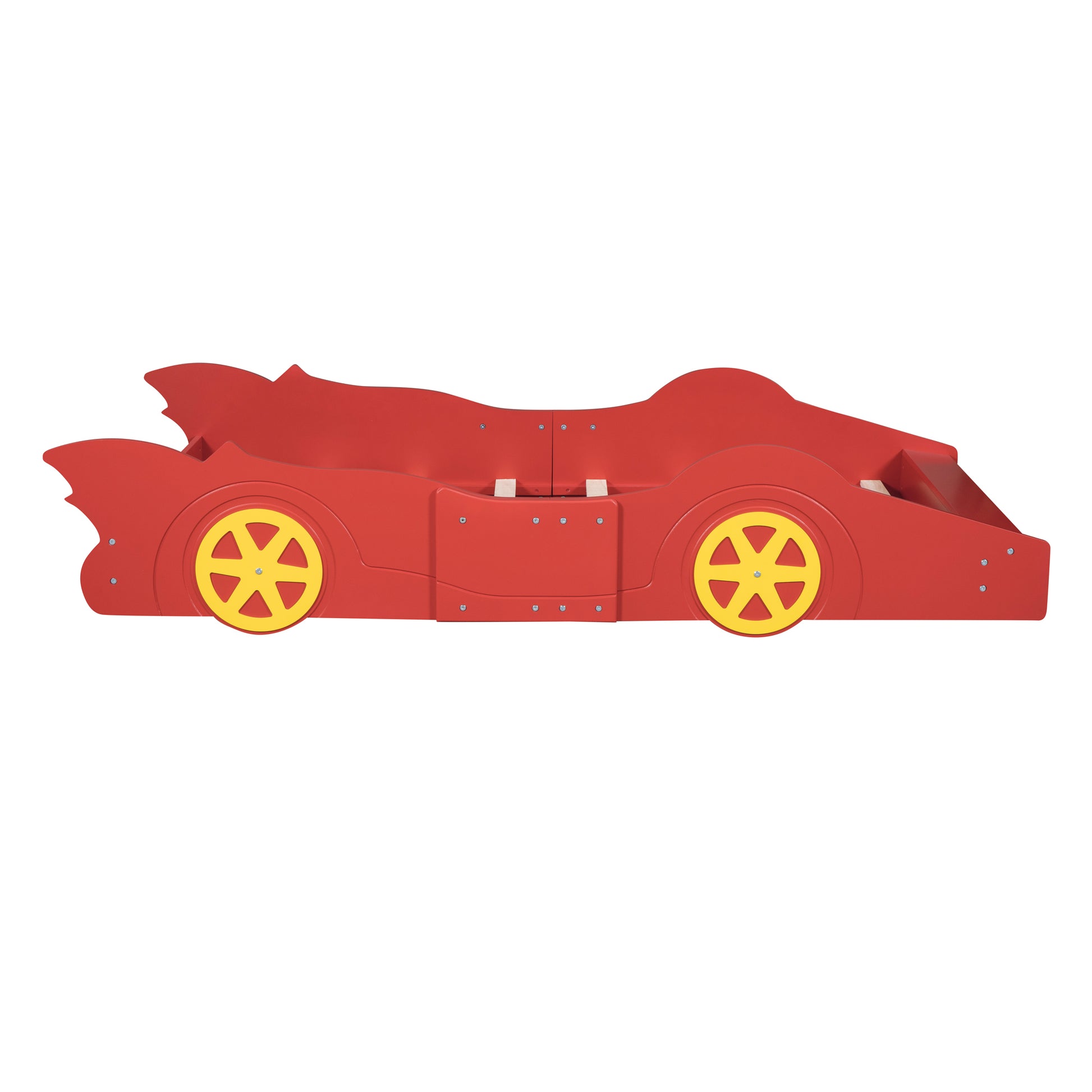 Twin Size Race Car Shaped Platform Bed With Wheels,Red Red Plywood