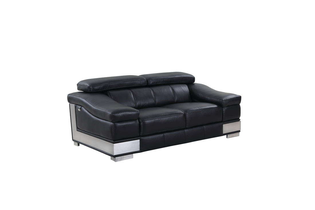 Top Grain Italian Leather Loveseat Black Foam Leather