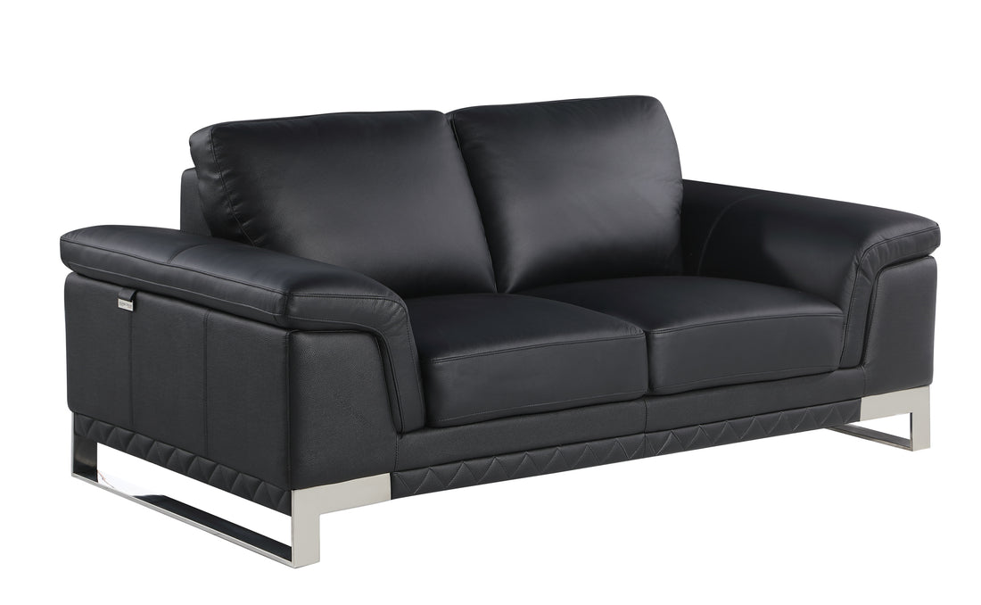 Top Grain Italian Leather Loveseat Black Foam Leather