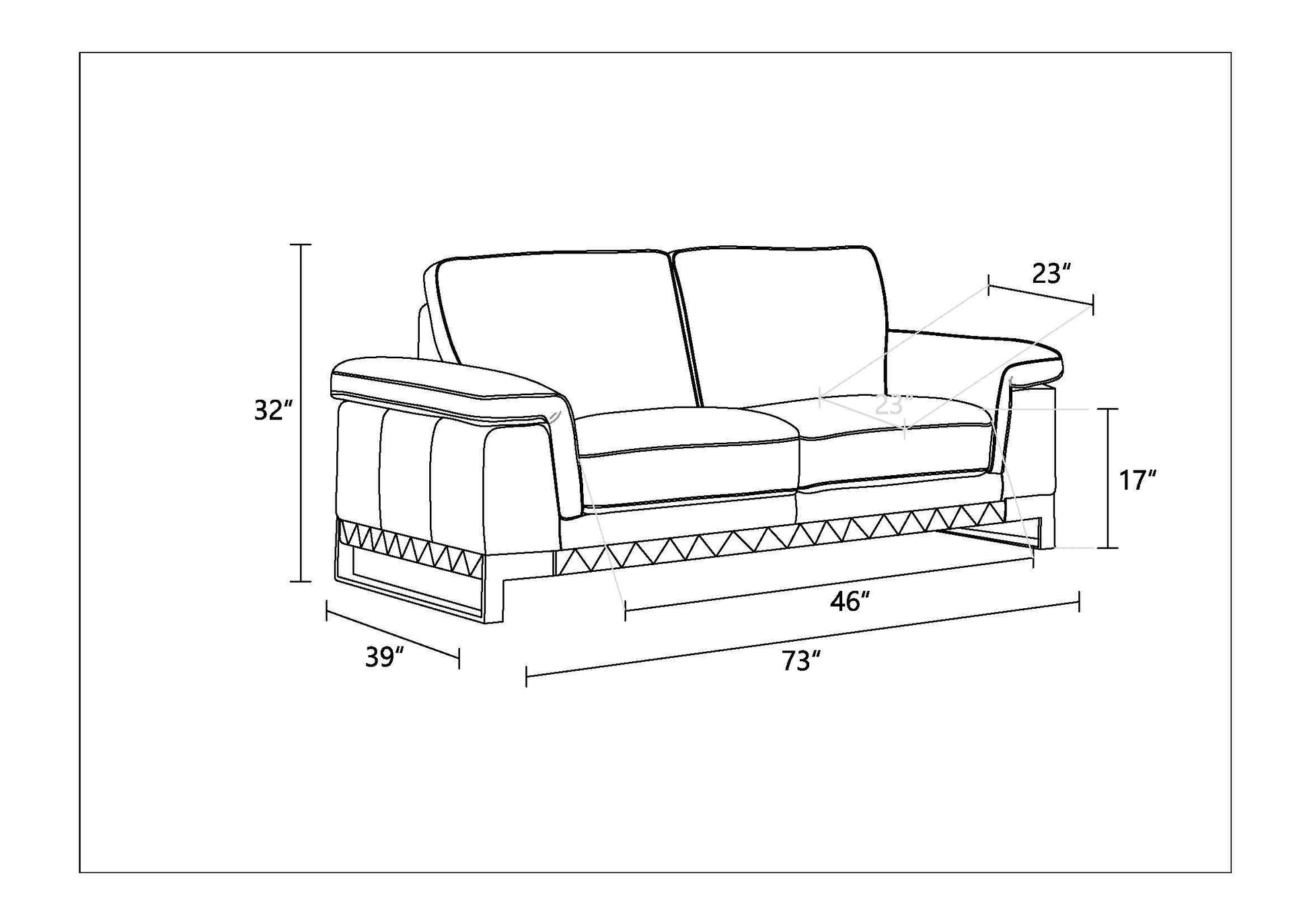 Top Grain Italian Leather Loveseat Black Foam Leather