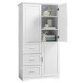 Tall And Wide Storage Cabinet With Doors For Bathroom Office, Three Drawers, White White Mdf