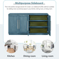 Sideboard With 4 Doors Large Storage Space Buffet Cabinet With Adjustable Shelves And Silver Handles For Kitchen, Dining Room, Living Room Antique Blue Antique Blue Solid Wood Mdf