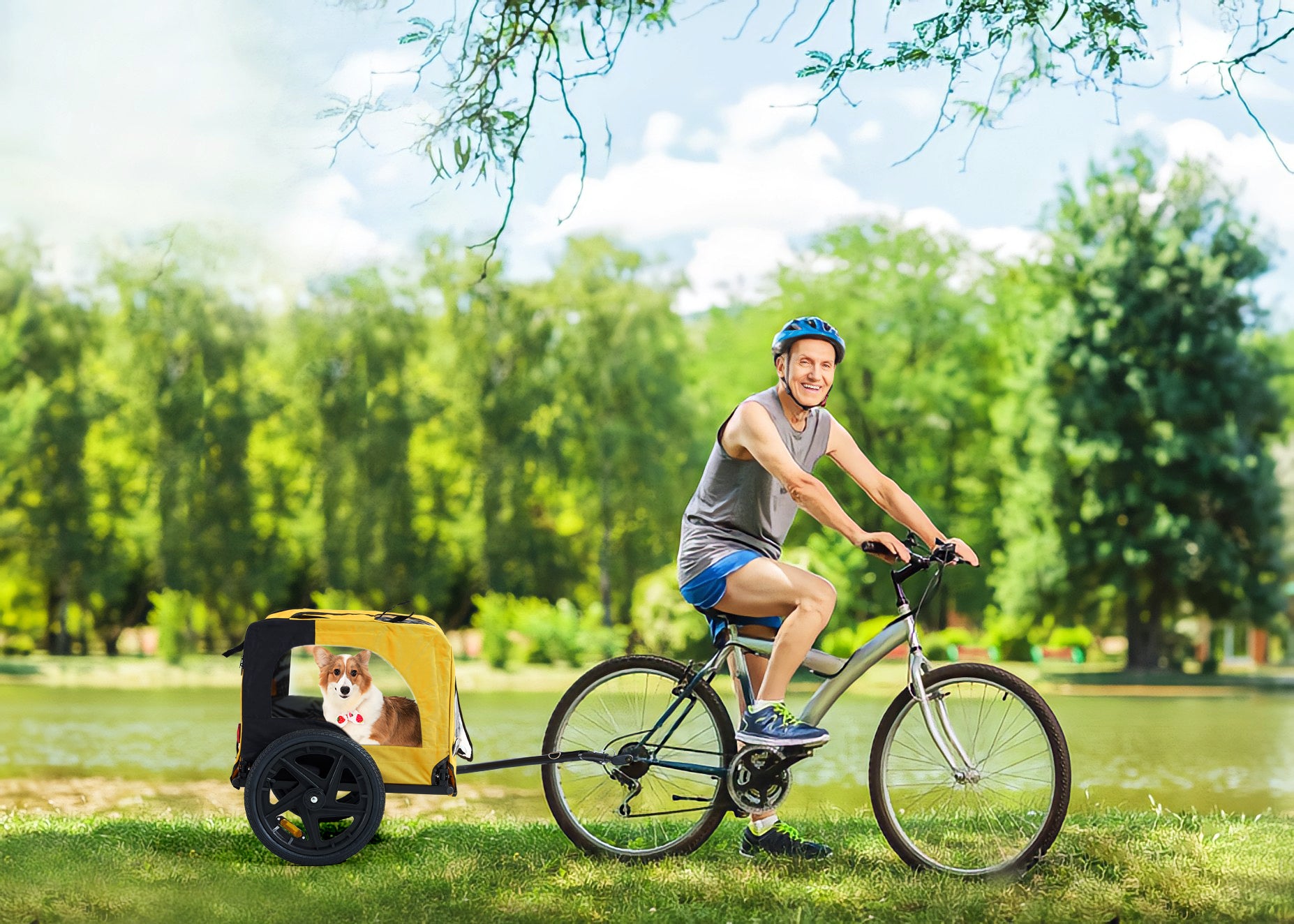 Yellow Outdoor Heavy Duty Foldable Utility Pet Stroller Dog Carriers Bicycle Trailer Yellow Oxford Fabric Steel