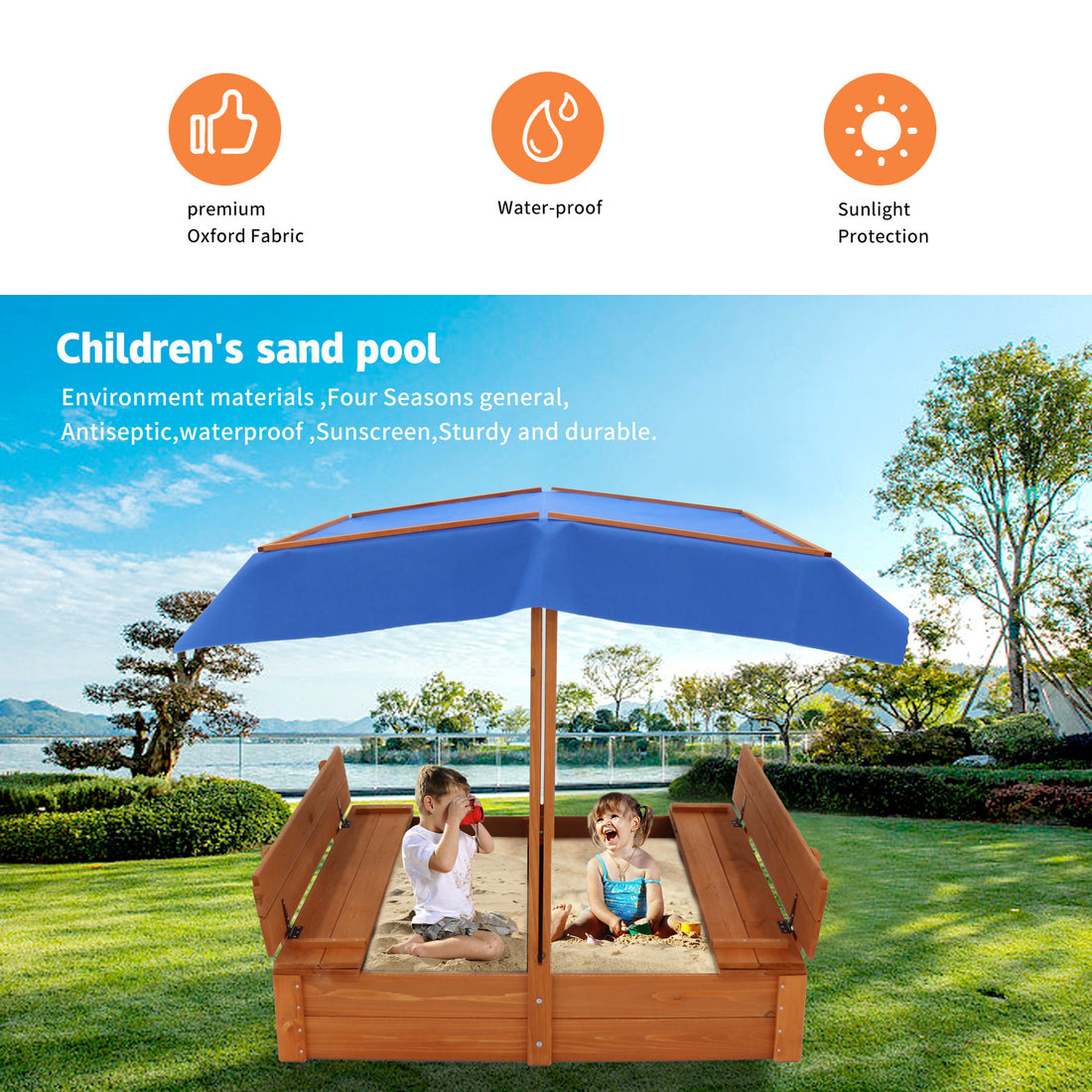 Wood Sandbox With Cover, Sand Box With 2 Bench Seats For Aged 3 8 Years Old, Sand Boxes For Backyard Garden, Sand Pit For Beach Patio Outdoor Natural Wood Brown Solid Wood