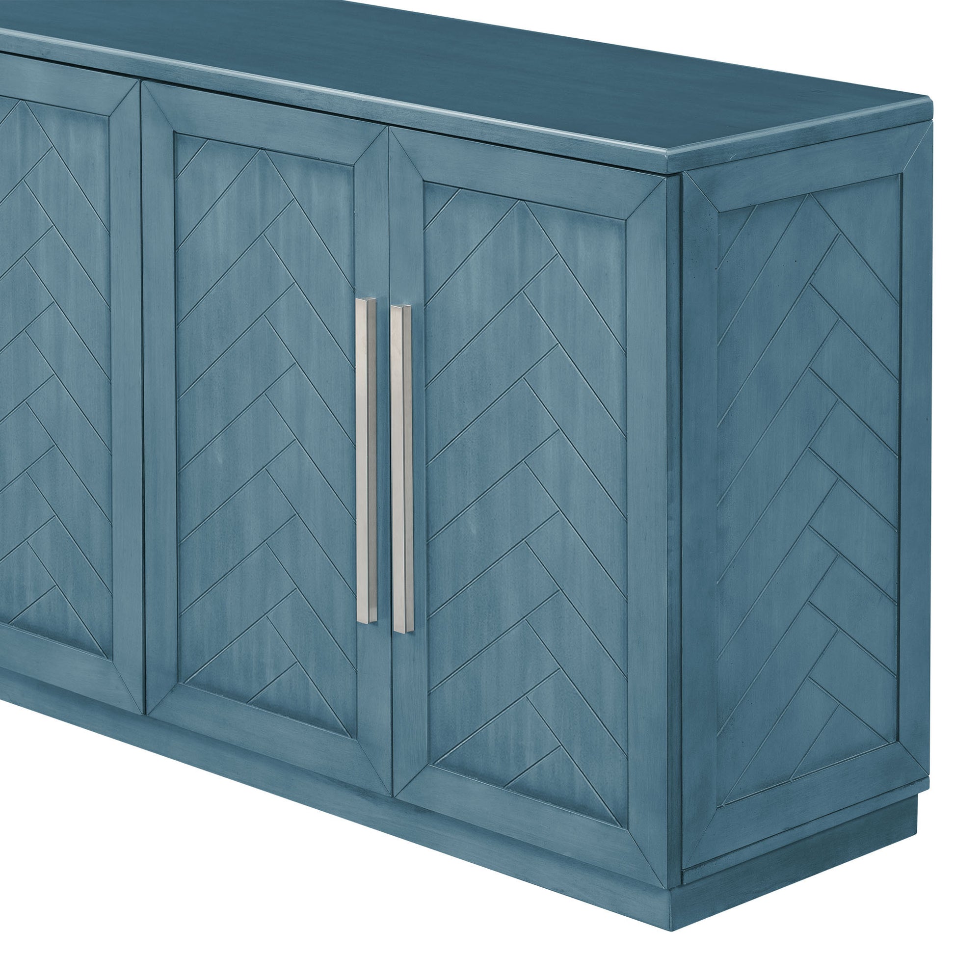 Sideboard With 4 Doors Large Storage Space Buffet Cabinet With Adjustable Shelves And Silver Handles For Kitchen, Dining Room, Living Room Antique Blue Antique Blue Solid Wood Mdf