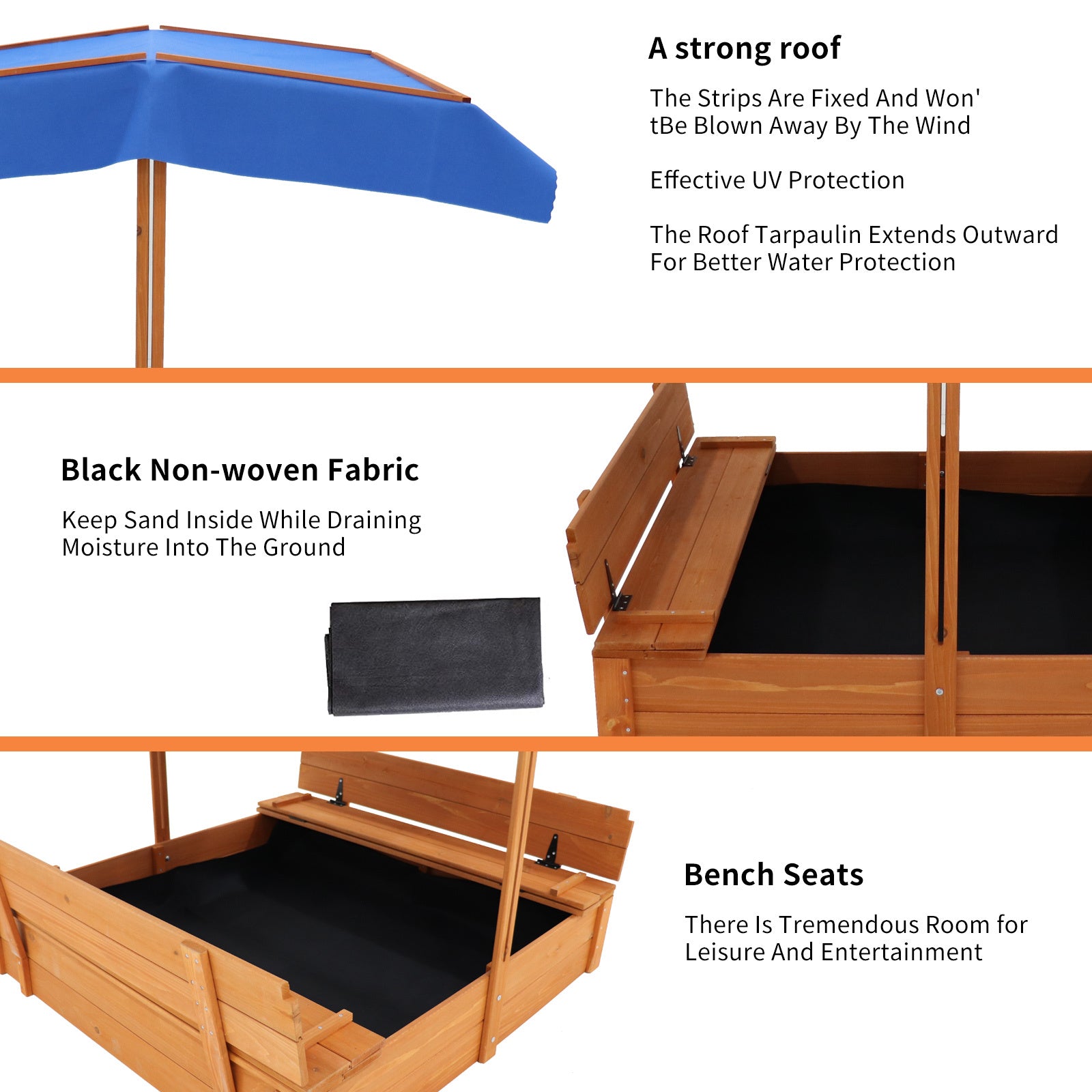 Wood Sandbox With Cover, Sand Box With 2 Bench Seats For Aged 3 8 Years Old, Sand Boxes For Backyard Garden, Sand Pit For Beach Patio Outdoor Natural Wood Brown Solid Wood