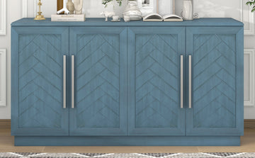 Sideboard With 4 Doors Large Storage Space Buffet Cabinet With Adjustable Shelves And Silver Handles For Kitchen, Dining Room, Living Room Antique Blue Antique Blue Solid Wood Mdf