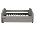 Full Size Upholstered Daybed With Twin Size Trundle, Wood Slat Support, Gray Old Sku :Lp000118Aae Gray Upholstered