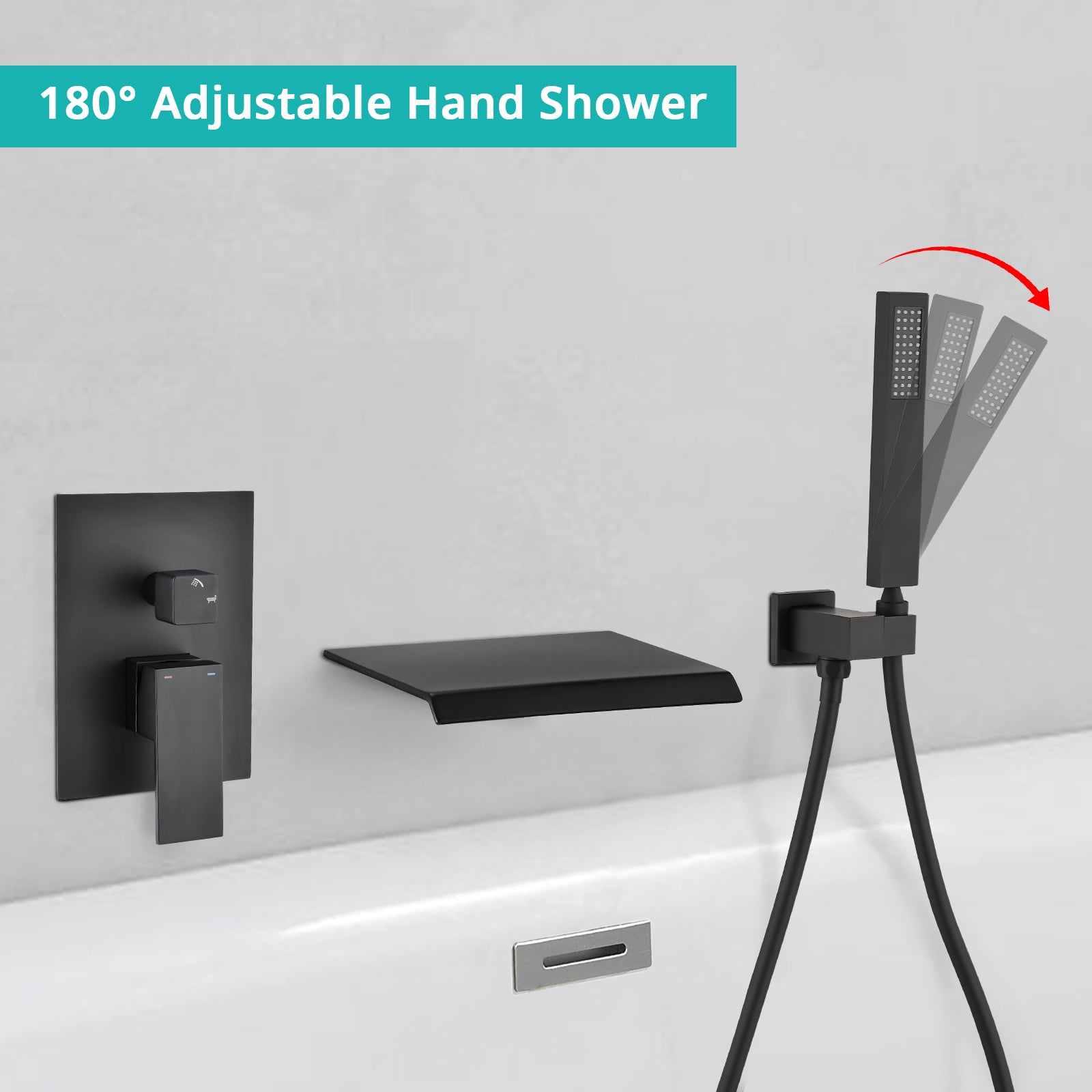 Modern Style Matte Black Wall Mount Tub Filler Bathroom Bathtub Faucet Shower Set Matt Black Brass