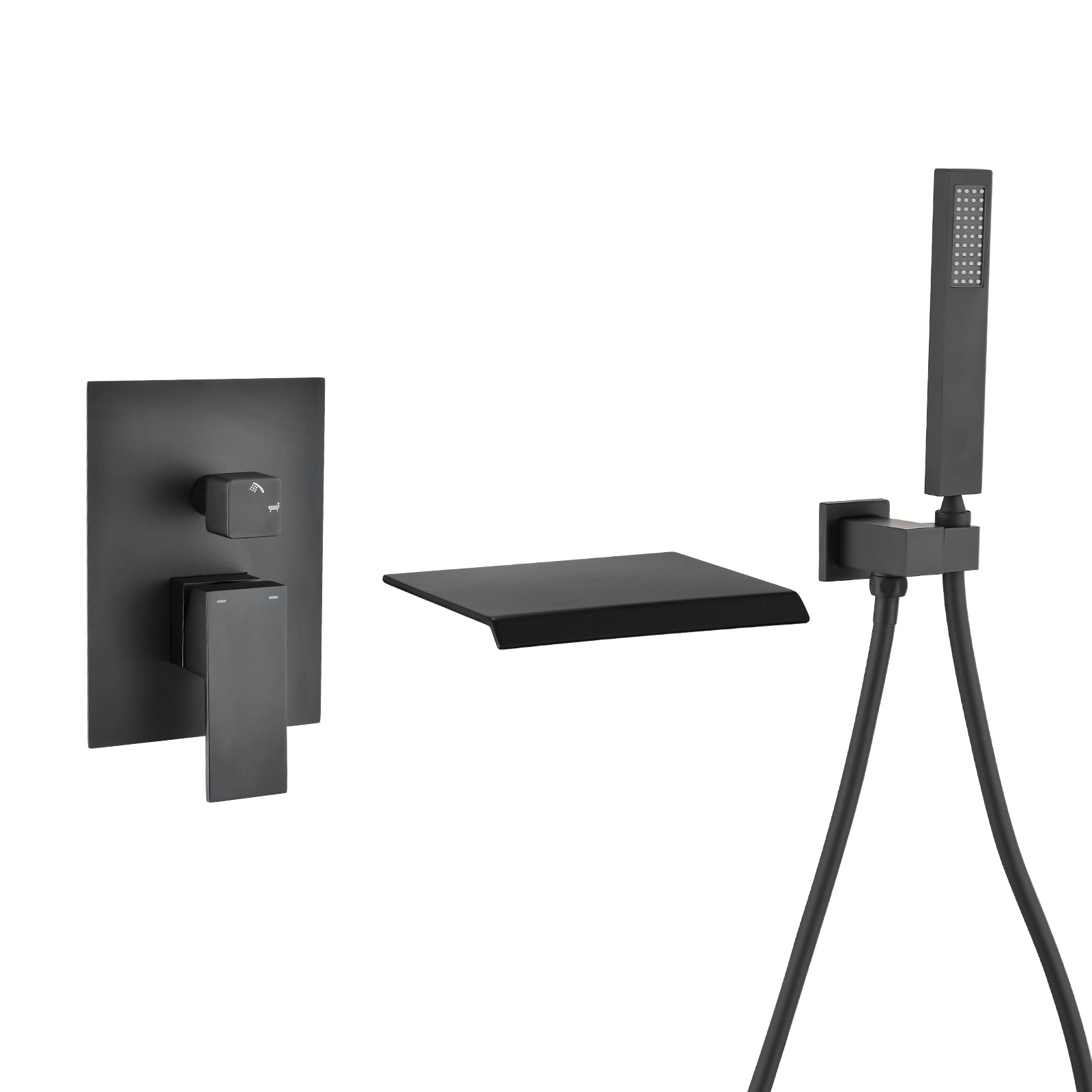 Modern Style Matte Black Wall Mount Tub Filler Bathroom Bathtub Faucet Shower Set Matt Black Brass