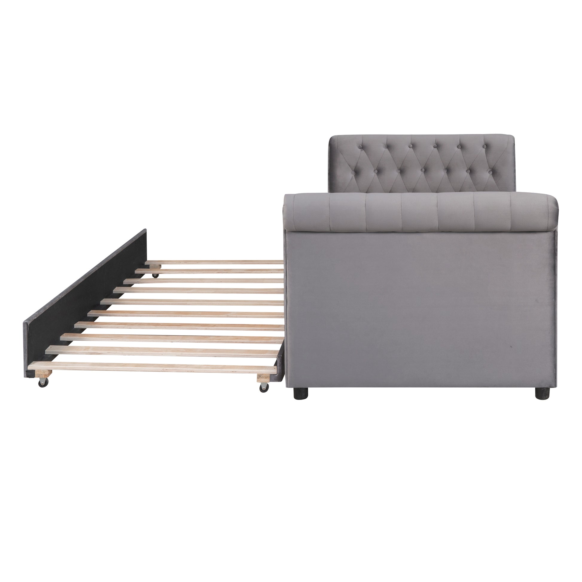 Twin Size Upholstered Daybed With Trundle, Wood Slat Support, Gray Old Sku :Lp000116Aae Gray Upholstered