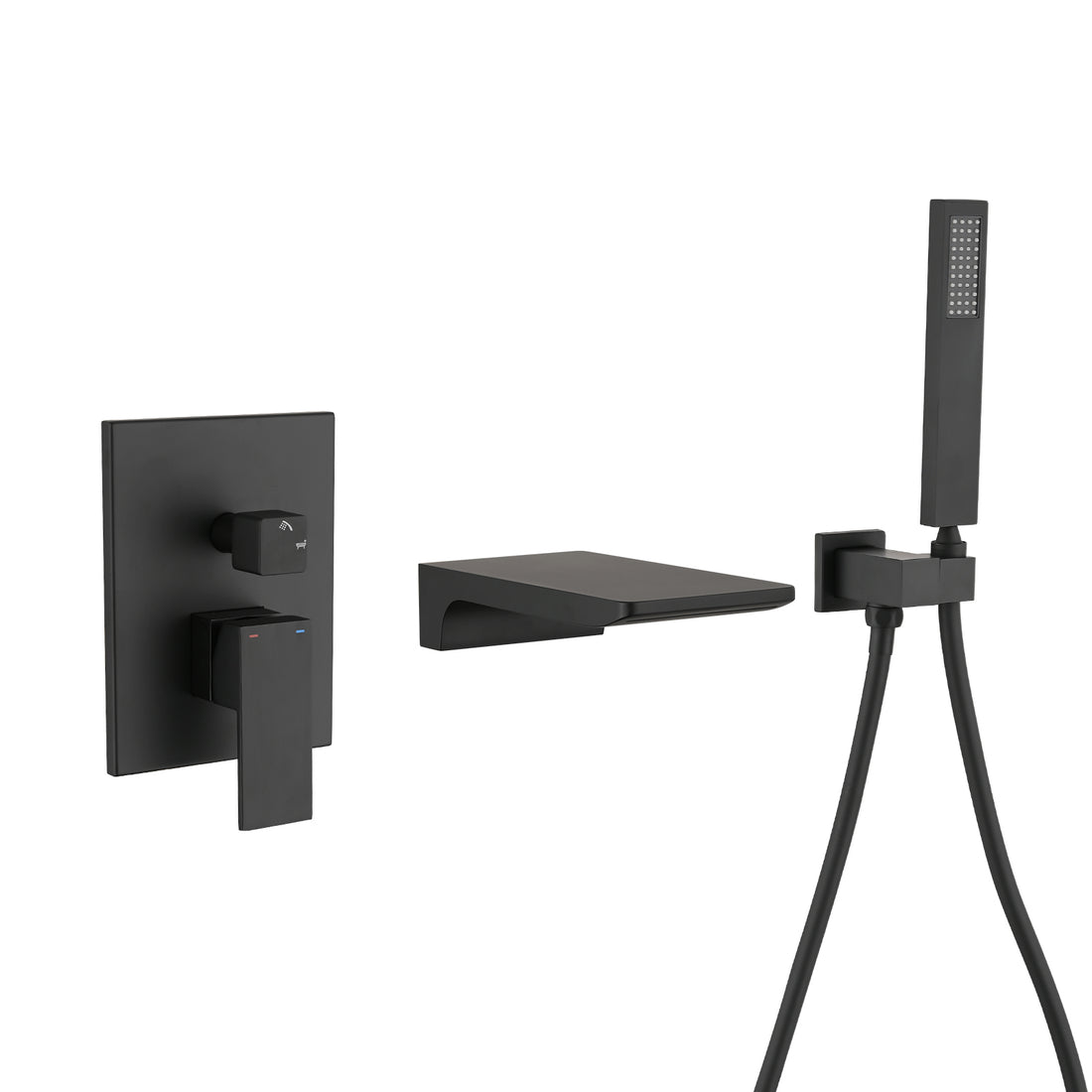 Modern Style Matte Black Wall Mount Tub Filler Bathroom Bathtub Faucet Shower Set Matt Black Brass