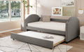 Full Size Upholstered Daybed With Twin Size Trundle, Wood Slat Support, Gray Old Sku :Lp000118Aae Gray Upholstered