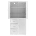 Tall And Wide Storage Cabinet With Doors For Bathroom Office, Three Drawers, White White Mdf