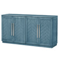 Sideboard With 4 Doors Large Storage Space Buffet Cabinet With Adjustable Shelves And Silver Handles For Kitchen, Dining Room, Living Room Antique Blue Antique Blue Solid Wood Mdf