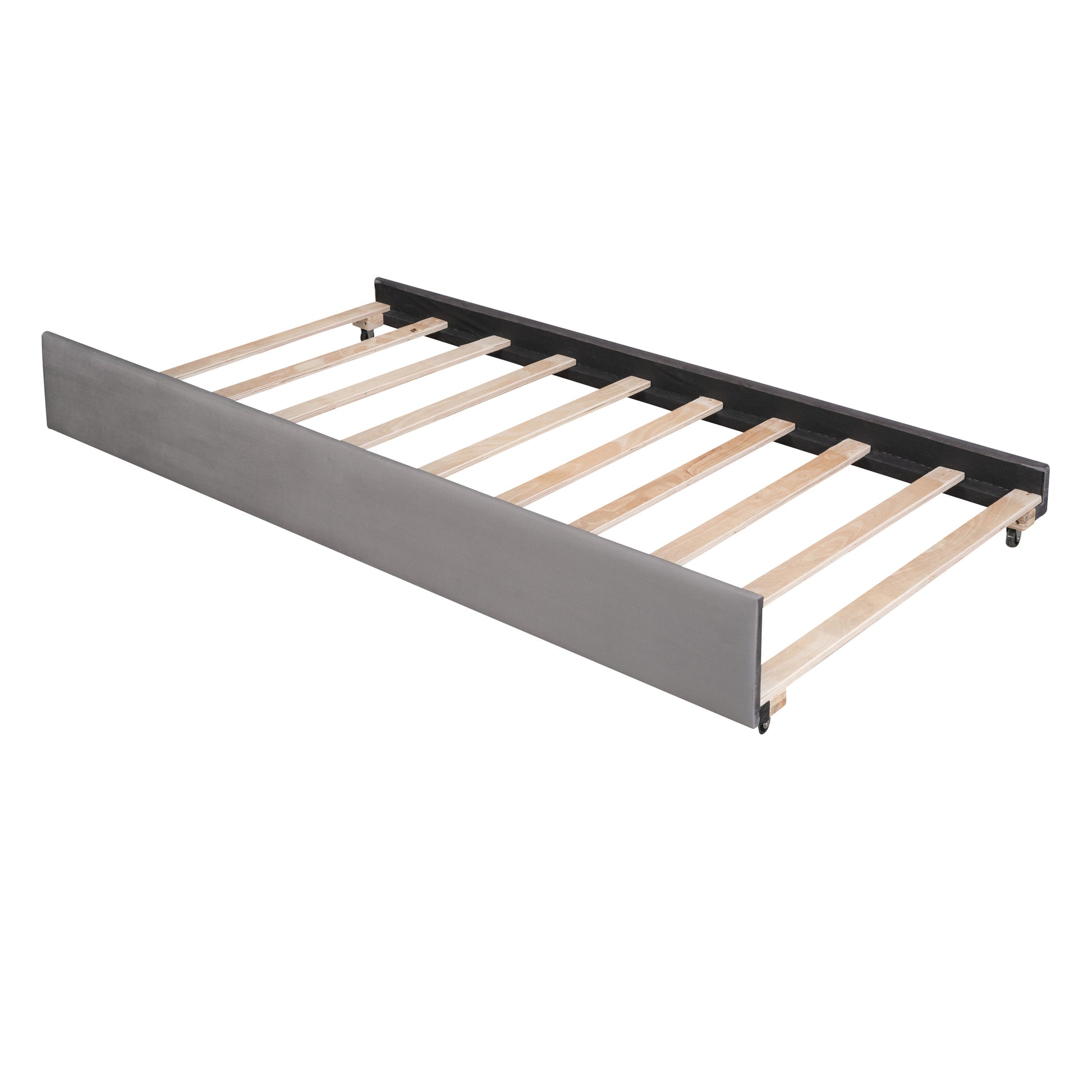 Twin Size Upholstered Daybed With Trundle, Wood Slat Support, Gray Old Sku :Lp000116Aae Gray Upholstered