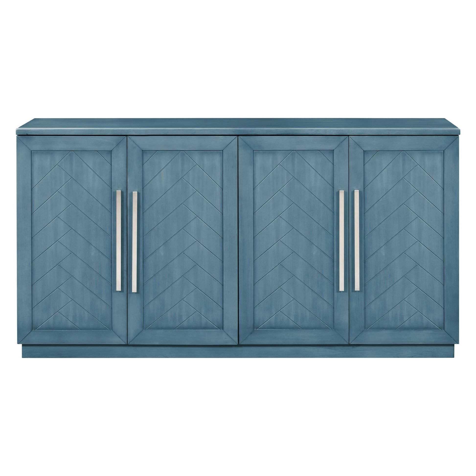 Sideboard With 4 Doors Large Storage Space Buffet Cabinet With Adjustable Shelves And Silver Handles For Kitchen, Dining Room, Living Room Antique Blue Antique Blue Solid Wood Mdf