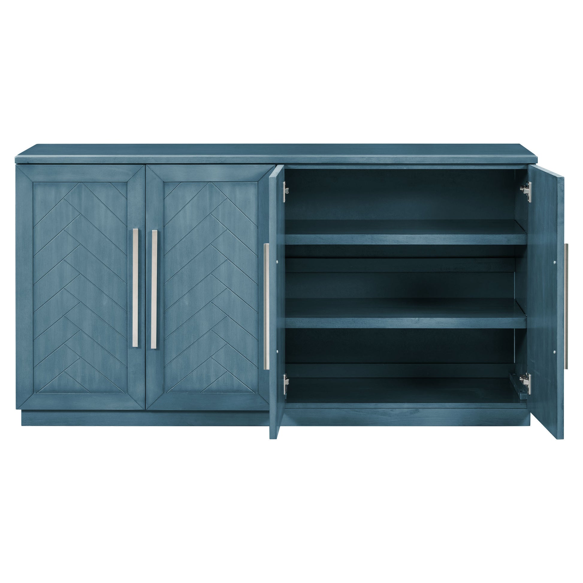 Sideboard With 4 Doors Large Storage Space Buffet Cabinet With Adjustable Shelves And Silver Handles For Kitchen, Dining Room, Living Room Antique Blue Antique Blue Solid Wood Mdf